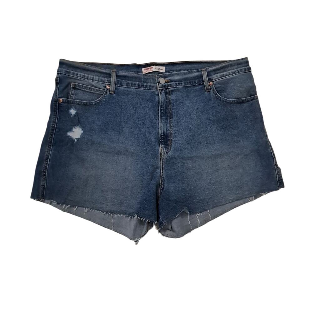 LEVIS Signature High Rise Shorts Plus Size W35 Stretch Cut Offs Distressed